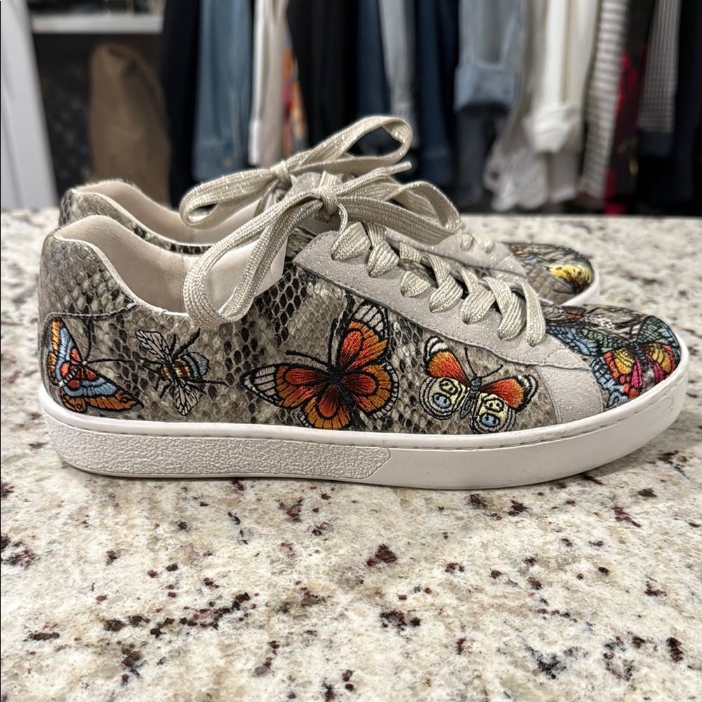 Johnny Was Butterfly Print Sneakers with Snakeskin Pattern 6.5